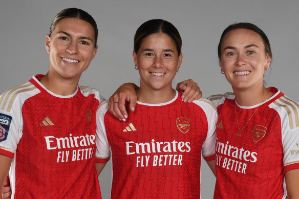 Matildas players Steph Catley, Kyra Cooney-Cross and Caitlin Foord will play an exhibition game for their English club side Arsenal in Melbourne in May.