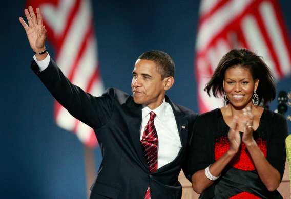 Barack Obama and his wife Michelle after he gave an election night victory speech. A.M. Homes’ new novel imagines people horrified by the prospect of Obama being president.