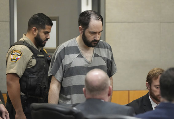 Daniel Perry enters the courtroom in Austin, Texas.
