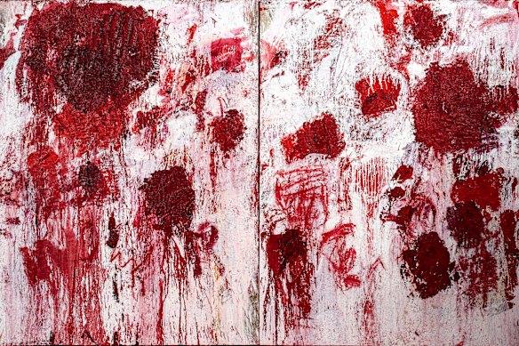 Aida Tomescu’s Double Violetta. Her paintings often feature red but she says she is not a colourist, and that her use of red hues does not signify passion or fury.