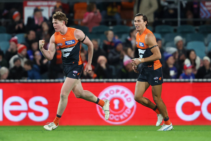 Sydney, Australia. 04th June, 2023. Toby Bedford of the GWS Giants gets  ready to kick the ball during the AFL Round 12 match between the GWS Giants  and the Richmond Tigers at