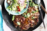 Warm steak salad with chipotle dressing. 