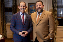 Toddy McKenney (left) plays neat-freak Felix Ungar, and Shane Jacobson the slovenly Oscar Madison, in a revival of Neil Simon’s The Odd Couple.