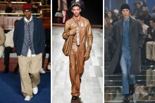 Left to right: Tommy Hilfiger at New York Fashion Week; Salvatore Ferragamo at Milan Fashion Week; Prada on the runway at Milan Men’s Fashion Week.
