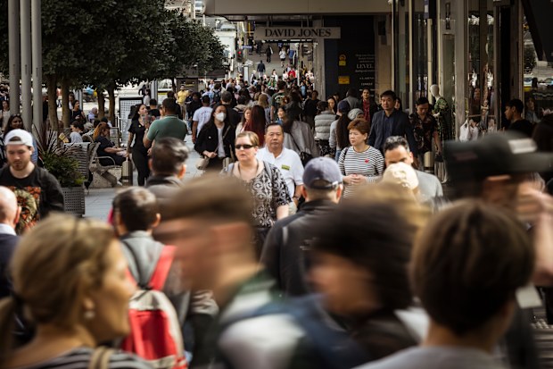 Generic busy pedestrian traffic in the Bourke Street mall, Melbourne CBD