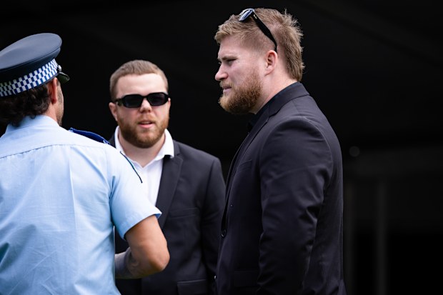 The partner of Constable Mia Lay, a NSW police officer that died in the line of duty last week, attends the Wall of Remembrance event at the Domain in Sydney.