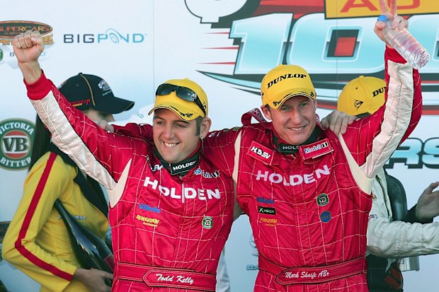  Mark Skaife and Todd Kelly of the Holden Racing Team celebrate winning the Bathurst 1000 which is round ten of the V8 Supercar Championship Series at Mount Panorama October 9, 2005 in Bathurst, Australia.  (Photo by Cameron Spencer/Getty Images) *** Local Caption *** Mark Skaife;Todd Kelly