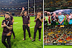 The quartet were barely halfway around the ground when the big screen switched to a Kia promotion.