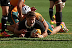 Beauden Barrett of the All Blacks scores a try.