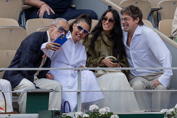 Actor Brad Pitt and Ines de Ramon attends the Roland Garros Grand Slam Tournament