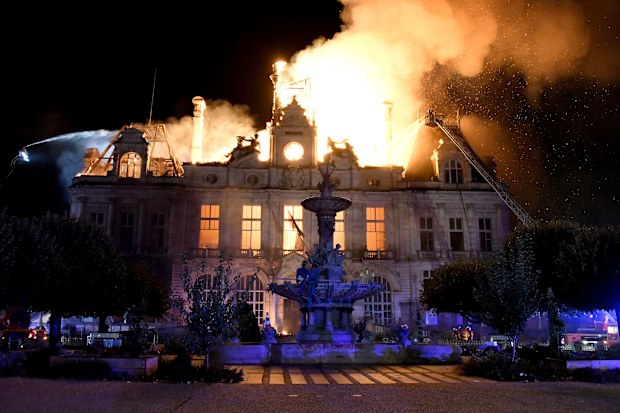 A fire destroys the city hall in Limoges, central France.