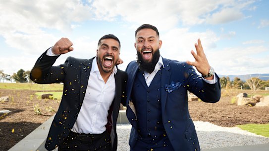 Best mates Omar Slaimankhel and Oz Malik were crowned winners of The Block. The pair pocketed a record profit of $1,686,666 for their luxe home in Gisborne, country Victoria