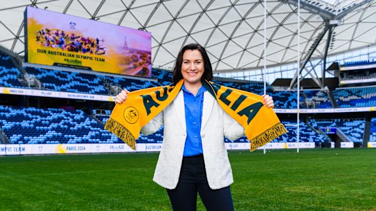 Paris 2024 Olympics Australian Chef de Mission Anna Meares, photographed at Allianz Stadium giving a press conference before heading to Paris for the Olympics.