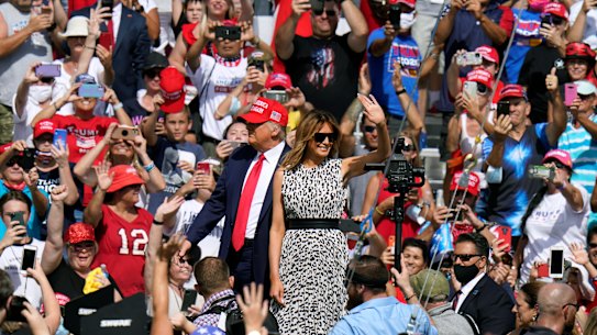 Donald and Melania Trump at a campaign rally in Florida on Thursday.