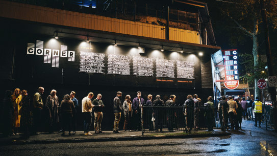 Music-starved punters queue outside Richmond’s Corner Hotel for a Cate Le Bon gig earlier this month.