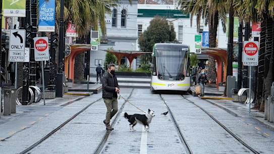 A deserted Acland Street on Saturday.