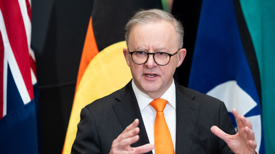 Prime Minister Anthony Albanese addresses the media at a press conference in the Australian Embassy during his official visit to the USA.