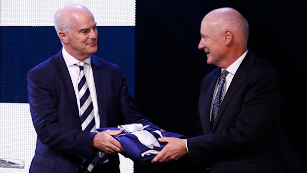 Craig Drummond (left) has replaced Richard Goyder as the new AFL Commission chairman.