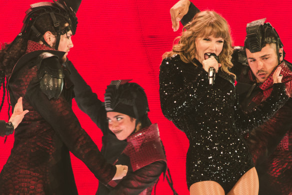 Taylor Swift on stage at Marvel Stadium.