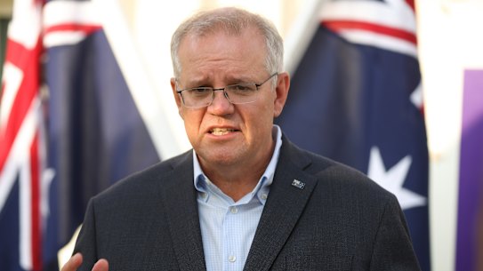 Prime Minister Scott Morrison speaking to the media during his visit to Al Minhad in the UAE to meet Australian troops.
