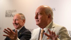 All smiles: Maurice Newman and Alan Jones at Friday’s press conference. 
