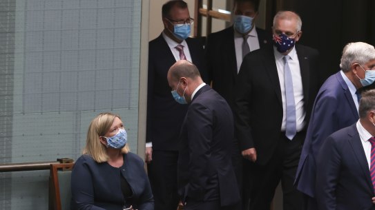 Josh Frydenberg speaks to Bridget Archer after she crossed the floor on Thursday.