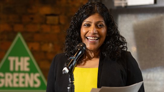 Greens leader Samantha Ratnam at the party’s campaign launch on Wednesday night.