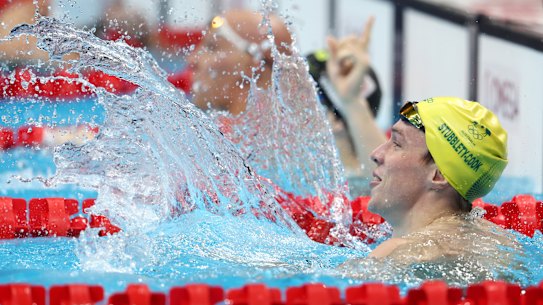 Zac Stubblety-Cook reacts after his victory in the 200m breaststroke.