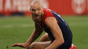 Genuine: Max Gawn in action during the 2021 AFL grand final against the Bulldogs. 