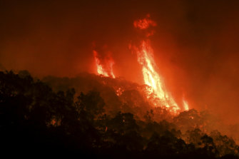 A bushfire near Yaouk Road, north of Adaminaby, NSW on Saturday.