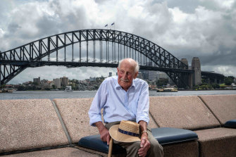 Ian Litchfield in front of Sydney Harbour Bridge on Wednesday.