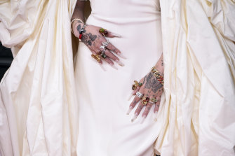 Noah Cyrus arrives at the 63rd annual Grammy Awards at the Los Angeles Convention Center on Sunday, March 14, 2021. 