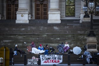 A handful of protesters camped out overnight on the steps of Parliament House.