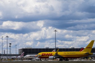  Melbourne Airport with DHL planes. 