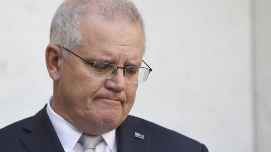 Prime Minister Scott Morrison during a press conference at Parliament House in Canberra.