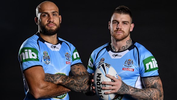 Former Blues pair Blake Ferguson and Josh Dugan in 2017.