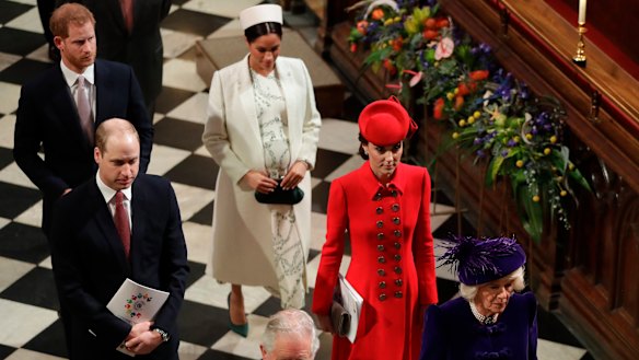 Members of Britain's Royal family leave after attending the Commonwealth Service at Westminster Abbey in London.