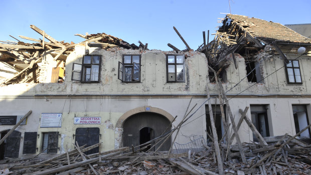 A building damaged in an earthquake, in Petrinja, Croatia.