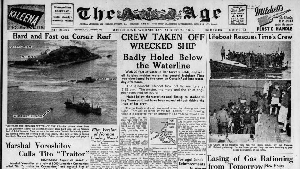 Front page of The Age from August 26, 1949.