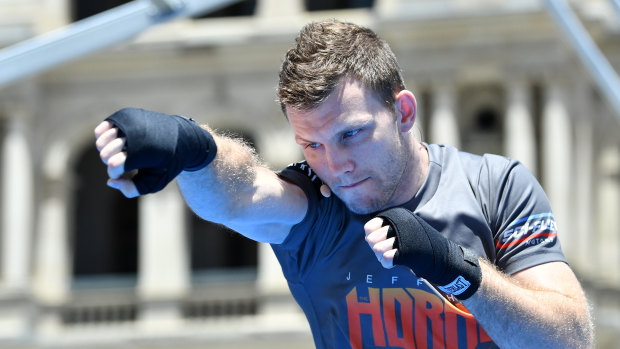 Ready to rumble: Jeff Horn works out in Brisbane last week.
