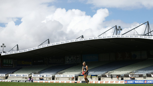Final siren: Carlton's Sarah Hosking in action during the AFLW semi-final clash against Brisbane Lions on Sunday, before the decision was announced to cancel all further games.