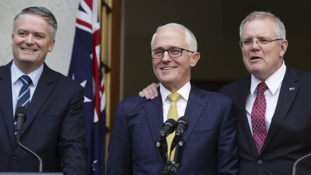 A day earlier, it was a happy camp for Prime Minister Malcolm Turnbull with Mathias Cormann and Scott Morrison.