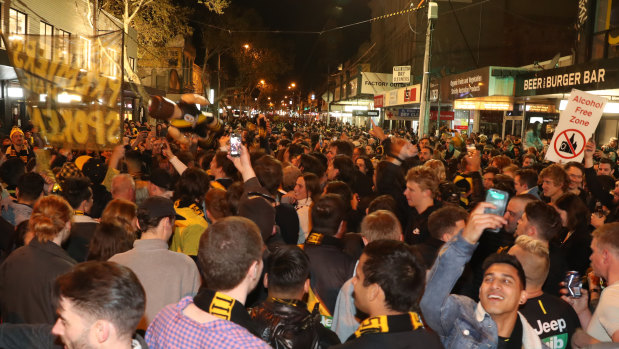 Thousands of jubilant Richmond fans filled Swan Street on Saturday night to celebrate the Tigers' second grand final win in three years.