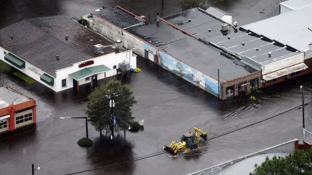 Streets of Trenton, North Carolina, remain inundated with water.