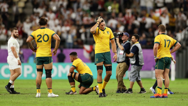 The Wallabies reel after their heavy quarter-final loss to England.