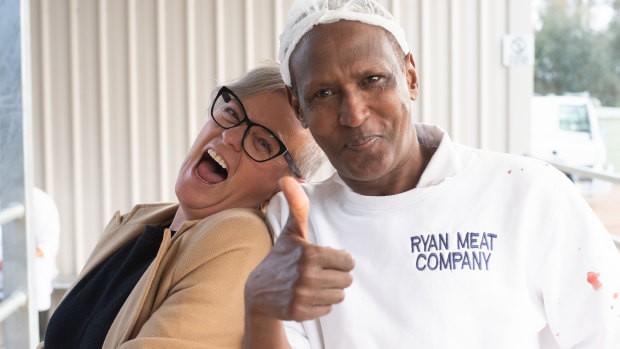 Regina Pawlowicz and Mohamed Muhamed at Ryan Meat Company.