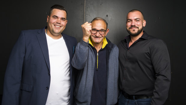 No-one is more excited the cafe is reopening than John Danassis (centre), who opened the original Central Cafe on Monaro Street in 1979. He's pictured with Adrian (left) and Esteban Malmierca.