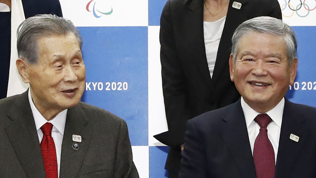 Yoshiro Mori, left, president of Tokyo Olympic organising committee, and Saburo Kawabuchi, mayor of the Games.