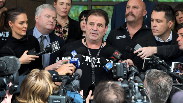 CFMEU official John Setka speaks to the media outside the Melbourne Magistrate's courts.