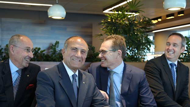 Left to Right David Crawford, BHP Chairman Jac Nasser and CEO Andrew Mackenzie and South32 CEO elect Graham Kerr in 2015.